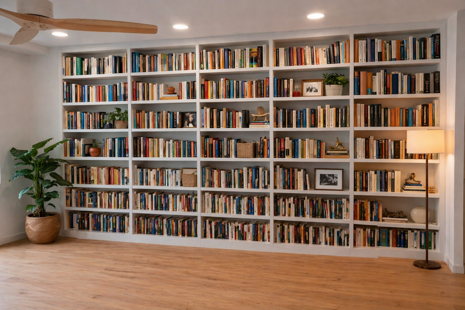 Libreria empotrada de salon lacada en blanco